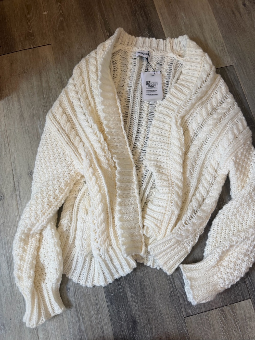 Princess Polly Cream Chunky Cable Knit Open-Front Cardigan